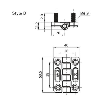 Chrome Plated Screw-On Hinge with 4 M6 Threaded Studs - Style D - Image 2