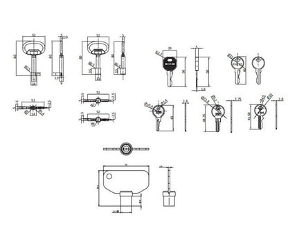Brass Black Powder Coated Key with Standard Quarter Turn Cams - Image 2