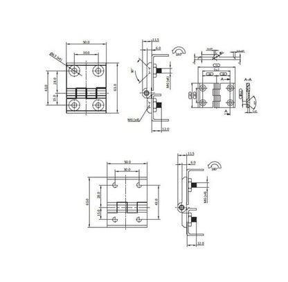Heavy-Duty M6 Countersunk Screw-On Hinge, Die-Cast Zinc, Black Powder Coated - Image 2