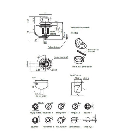 8mm Square Cylinder Large Compression Latch - All Electronics Hardware - Image 2