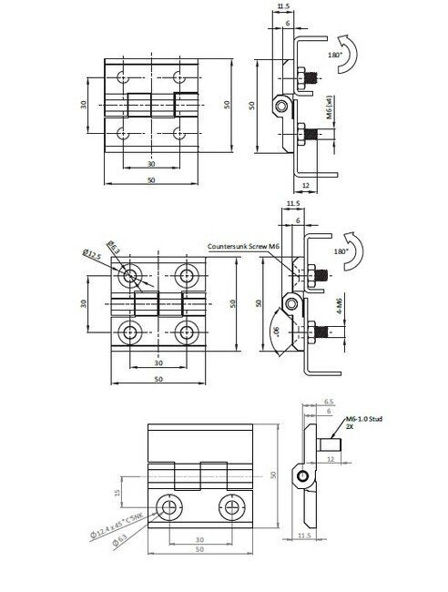 M6 Studs Die-Cast Zinc Chrome Plated Screw-On Hinge Set - Image 2