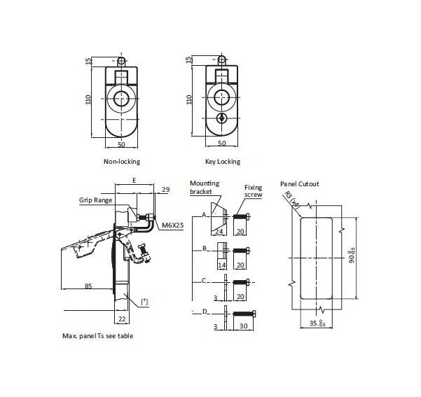 11mm Panel Thickness Non-Locking Handle Compression Latch with B Mounting Bracket - Image 2