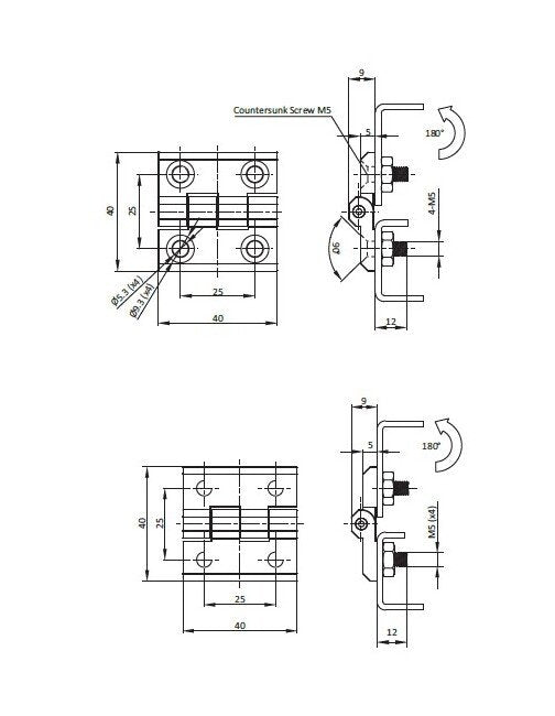 M5 Die-Cast Zinc Chrome Plated Countersunk Screw-On Hinge - Image 2
