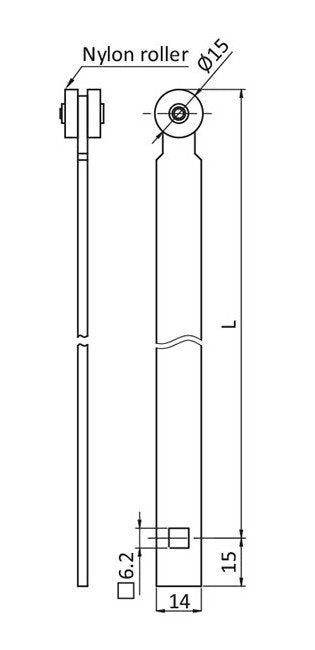 700mm Length E Rod - Mild Steel with Nylon Roller - Image 2