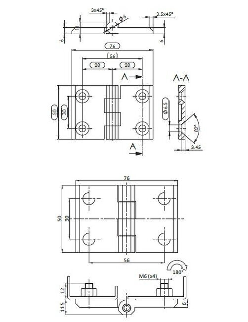 M6 316 Stainless Steel Countersunk Screw-On Hinge - Image 2
