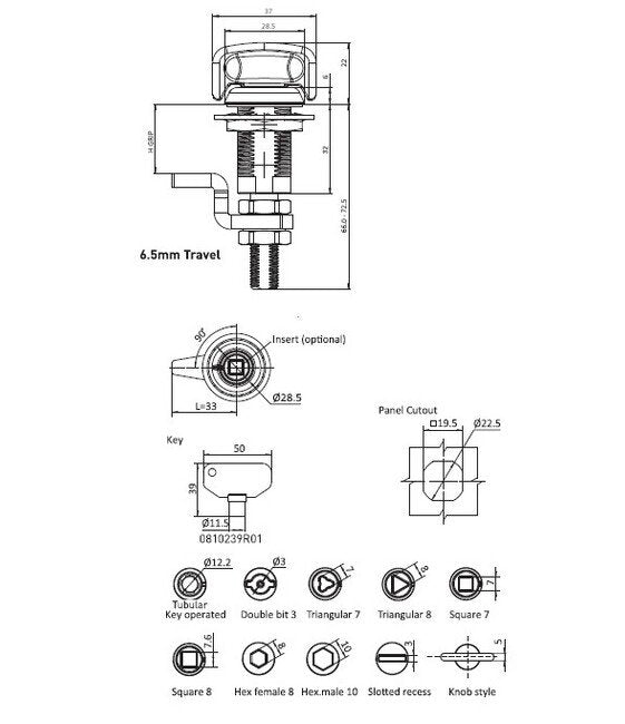 Large Compression Latch - 8mm Square Cylinder Offset Cam, IP65, NEMA 4 Rated - Image 2