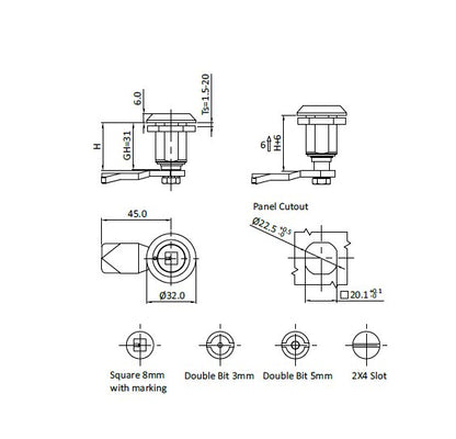 3mm Double Bit Cylinder Large Compression Latch - Stainless Steel - Image 2