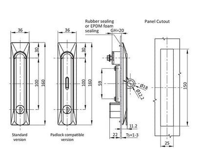 Die-Cast Housing Y Padlock Hasp Cam Control Swing Handle (20mm GH, FH333 Key Insert) - Image 2