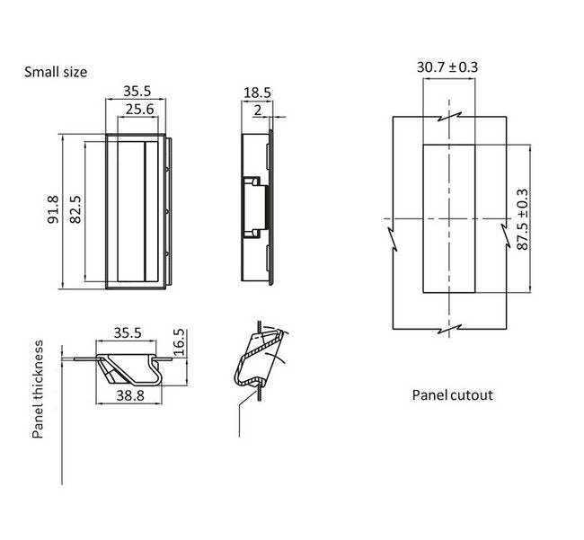 Small ABS Pocket Pull Handle - 1.4-1.8mm Panel Thickness - Image 2
