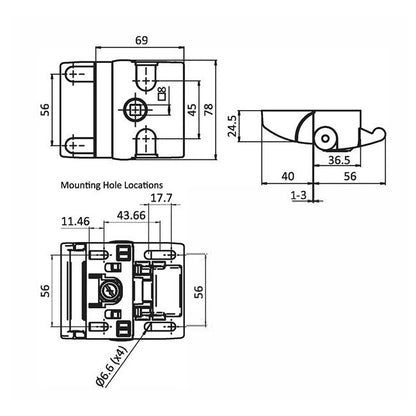 Compact Black Powder Coated Square Insert Slam Latch - Image 2