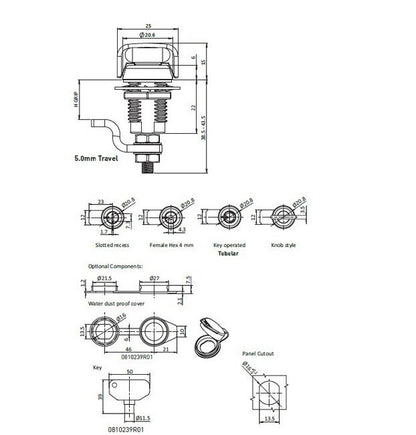 Tubular Key Cylinder Small Compression Latch, 6.4-9.5mm H Grip Range - Image 2
