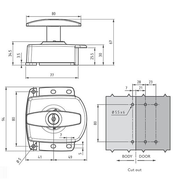 SS Keyed Alike Cylinder T Handle HVAC Lock - Image 2