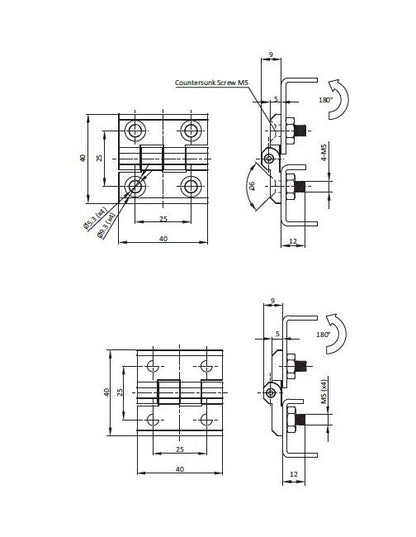 M5 Die-Cast Zinc Black Powder Coated Screw-On Hinge - Industrial-Grade Countersunk Screw - Image 2