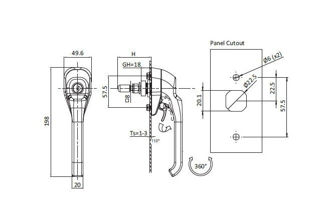 FH333 316 Stainless Steel L-Handle Quarter Turn Lock with Defeater Function - Image 2
