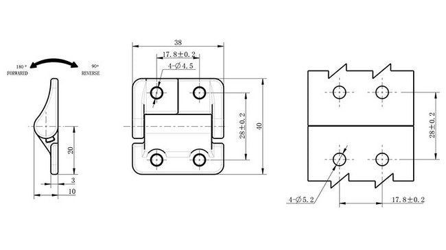 1.8 N.m Symmetric Torque Friction Hinge, Black Powder Coated, Stainless Steel Pin - Image 2