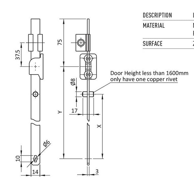 Zinc Plated Mild Steel H Rod for 1200-1600mm Door Height - Image 2