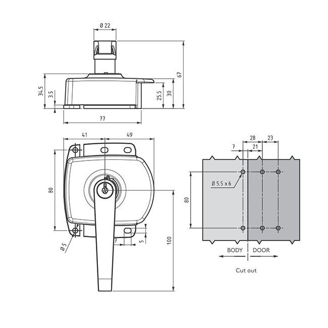 HVAC Lock L Handle - Stainless Steel Keyed Alike Cylinder, Chrome Coated Finish - Image 2