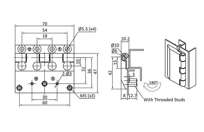 Black Powder Coated Screw-On Hinge with M5 Threaded Stud - All Electronics Hardware - Image 2