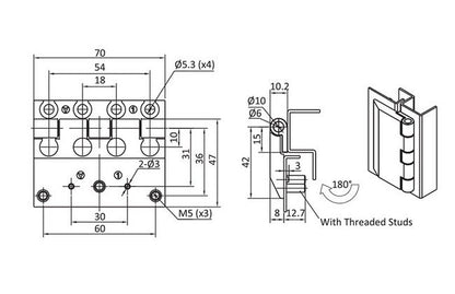Black Powder Coated Screw-On Hinge with M5 Threaded Stud - All Electronics Hardware - Image 2