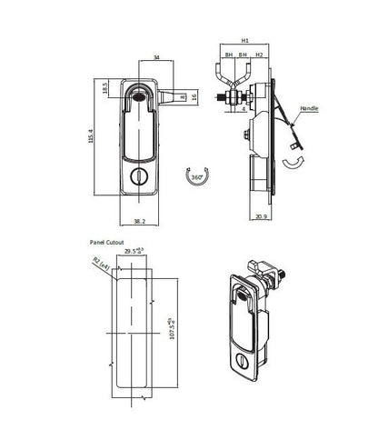 FH1245 Key Locking Compression Latch - 1mm Cam Forward, Black Powder Coated - Image 2