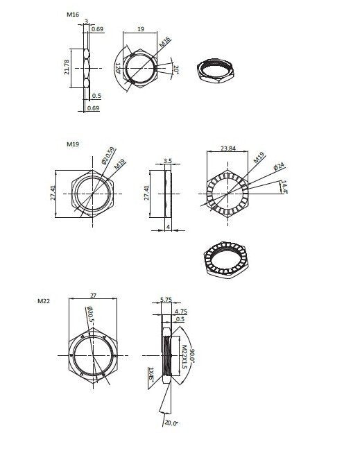 M19 Brass Lock Nut (Pack of 10) - All Electronics Hardware - Image 2