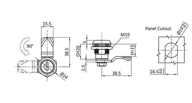 FH2233 Black Powder Coated Small Keyed Quarter Turn Lock - Image 2