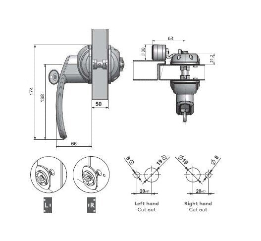 50mm Keyed Alike Internal Cam HVAC Slide Latch - Image 2