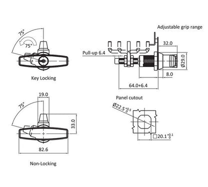 Offset Cam T-Handle Compression Latch 68.3mm Grip Range - Image 2
