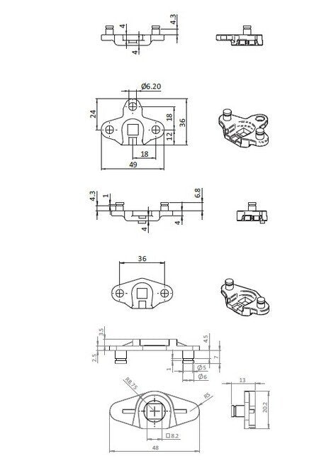 Die-Cast Zinc Three Point Cam Adapter with Reverse Side Cam Mounting - Image 2