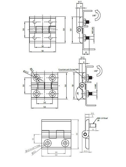 All Electronics Hardware Plastic Countersunk Screw M6 Hinge - Image 2