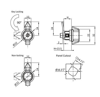 13.5mm Chrome Plated Small Wing Knob Quarter Turn Lock - Image 2