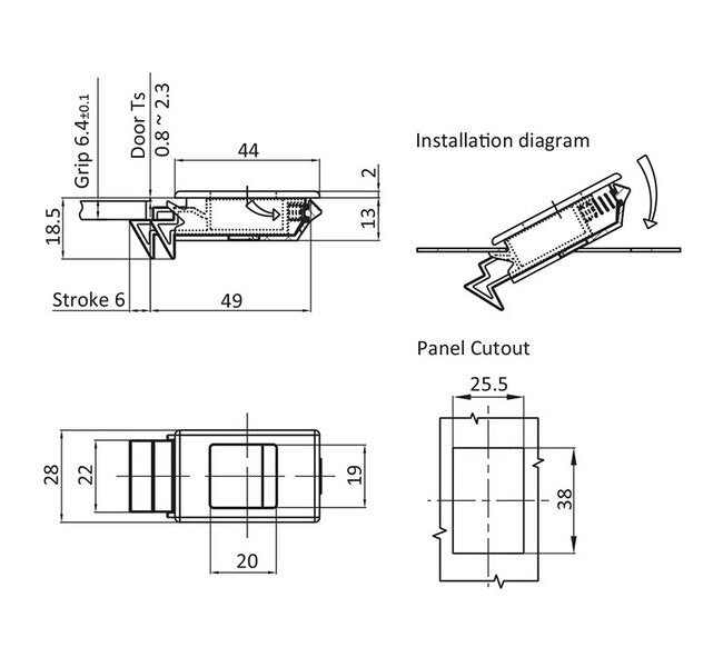 Heavy-Duty Slide Latch with Return Spring for 0.8-2.3mm Panels - Image 2