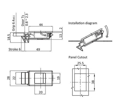 Heavy-Duty Slide Latch with Return Spring for 0.8-2.3mm Panels - Image 2