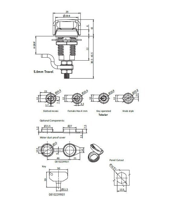 Hex Cylinder Small Compression Latch - 22.2-25.4mm H Grip Range - Image 2