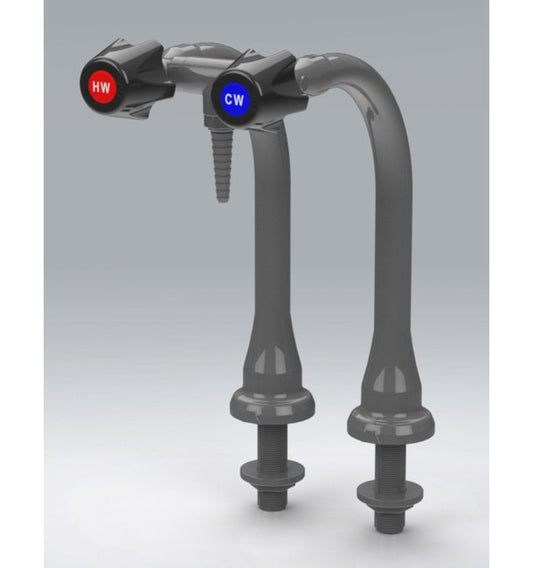Duraline Hot & Cold Lab Faucet - Deck Mount PVC with Removable Serrated Barb Tip - Image 1