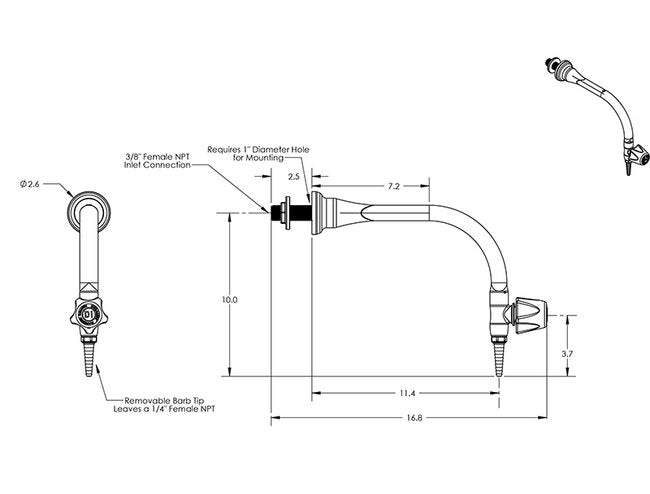 Duraline DI Water Laboratory Faucet - Wall Mount with Duraline Control Valve - Image 2