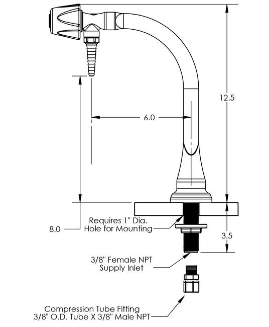 Duraline DI Water Lab Faucet - Deck Mount PVC with Removable Serrated Barb Tip Outlet - Image 2
