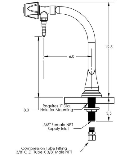 Duraline DI Water Lab Faucet - Deck Mount PVC with Removable Serrated Barb Tip Outlet - Image 2