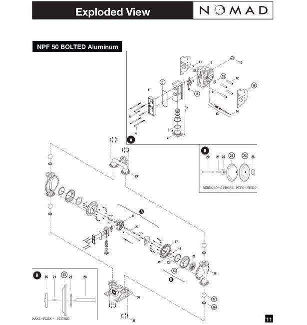 NOMAD PWR-FLO AODD Pump 2" NPT Ductile Iron with PTFE Diaphragm - Image 3