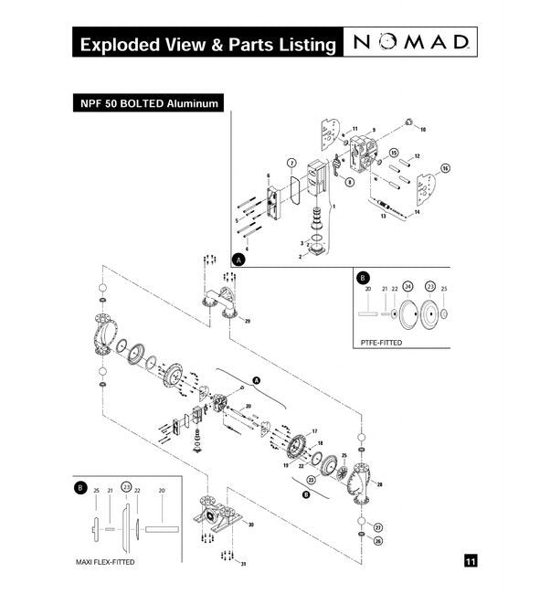Stainless Steel 2" NPT Bolted PWR-FLOâ¢ AODD Pump with PTFE Diaphragms - Image 2