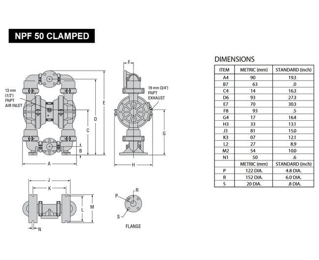 2" NPT Clamped PWR-FLOâ„¢ AODD Pump, Aluminum w/ Neoprene Diaphragms - Image 4