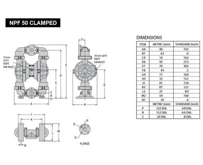 2" NPT Clamped PWR-FLOâ„¢ AODD Pump, Aluminum w/ Neoprene Diaphragms - Image 4