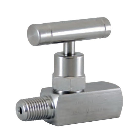 Stainless Steel T-Handle Mini Needle Valve - Male x Male, 1/4 in, 6000 psi - Image 1