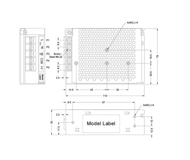 Adjustable Output Voltage Range AEU 65 Series Switching Power Supply - Image 2