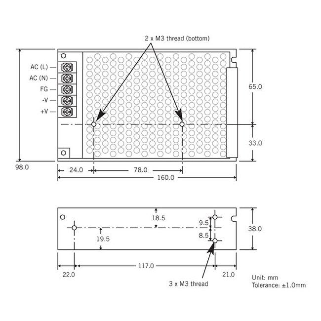 60W Single Output Enclosed Switching Power Supply - AWSP 60 Series - Image 2