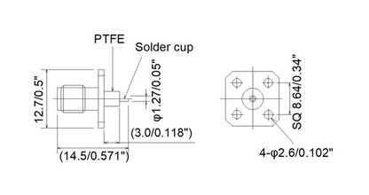 JCC PCB RF SubMiniature SMA Connector with Flange Mount Jack Solder Cup - Image 2