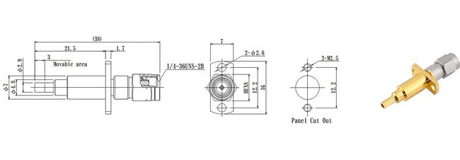 JCC Radio Frequency Coaxial Check Probe with Flange, SMA Plug - Image 2