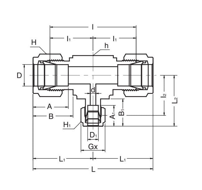 SRUTI Series Reducing Union Tee Fitting - 1" to 3/4" - Image 2