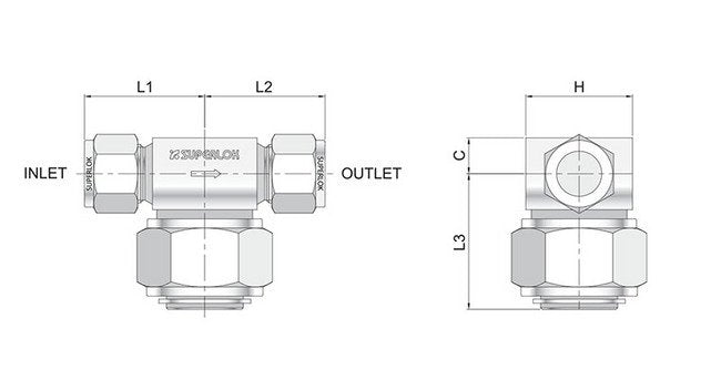 STF Series Micron Tee Filter with 4.4mm Orifice & 6mm Superlok Inlet - Image 2