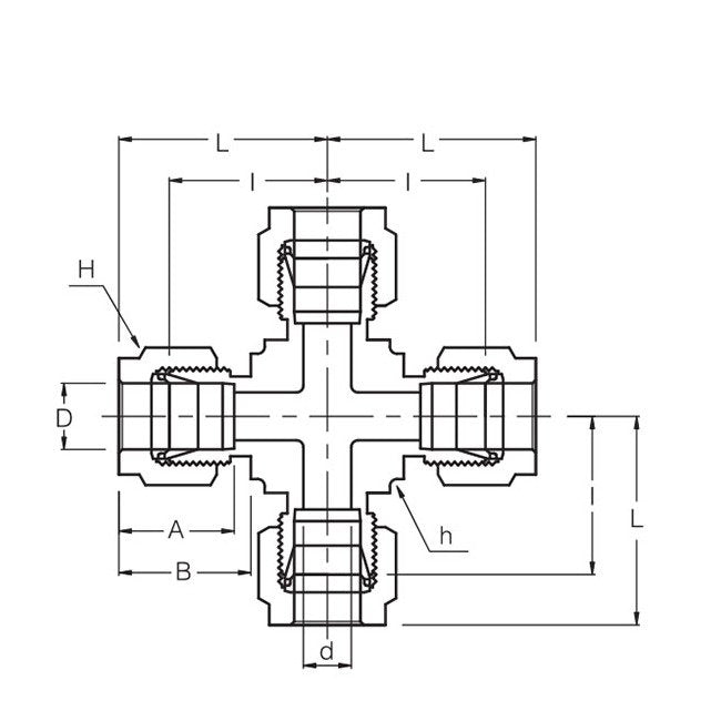 12mm Tube Outside Diameter Union Cross Fitting - Image 2